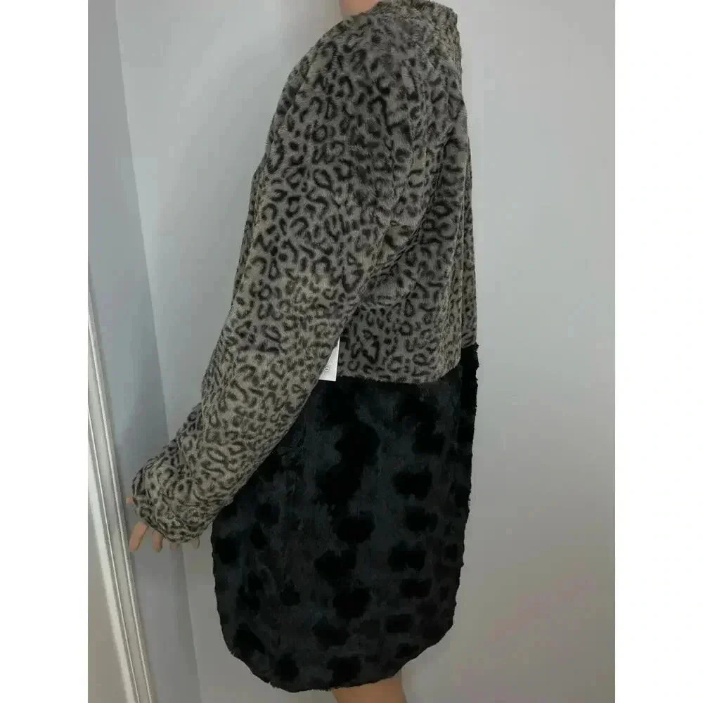 Fever colorblock Leopard Faux Fur Coat size M NWT - Picture 6 of 12
